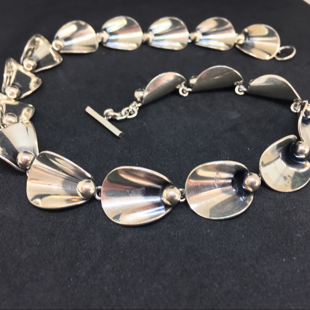HOST PICK! Vintage Silver Calla Lily Choker Necklace, by N.E. From, MCM, 15-18" - Picture 13 of 17